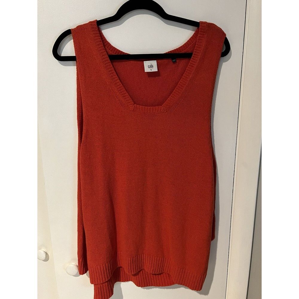 CAbi Orange Red Sleeveless V-Neck Sweater Shell